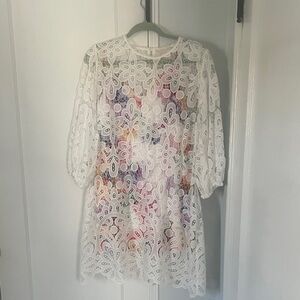 Johnny Was White Floral Lace Mini Dress